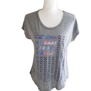 Sonoma Gray Short Sleeve Tee With Geometric Print Scoop Neck Cotton Blend Womens